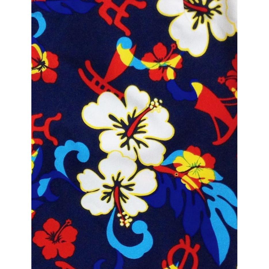 "Memory Lane" Elastic Waist Board Shorts. Regular Rise or High Waist. Women's CUSTOM. (Navy) - Board Shorts World