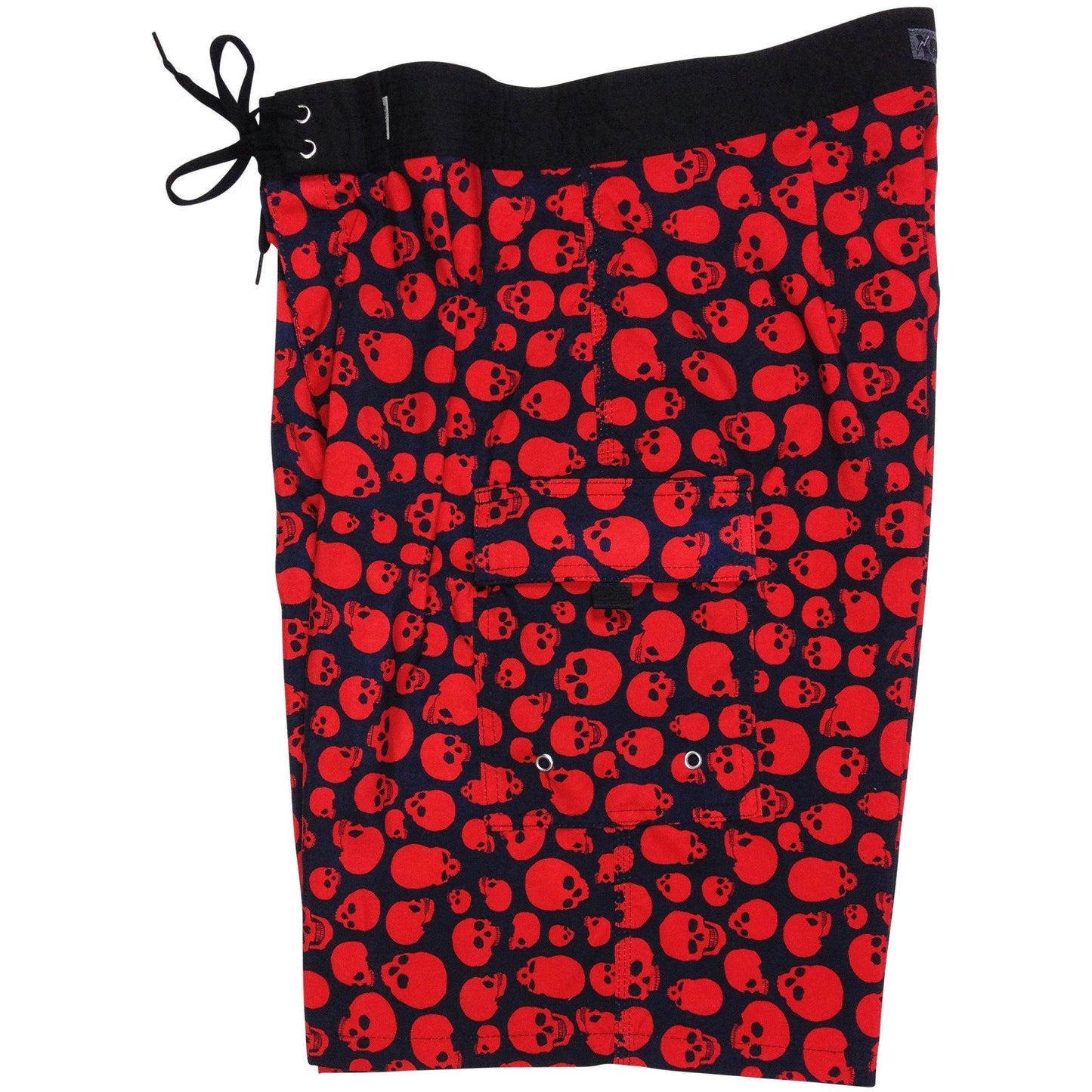 "Live to Ride" Skulls Print Mens Board Shorts - 22" Outseam / 9.5" Inseam (Black+Red) - Board Shorts World