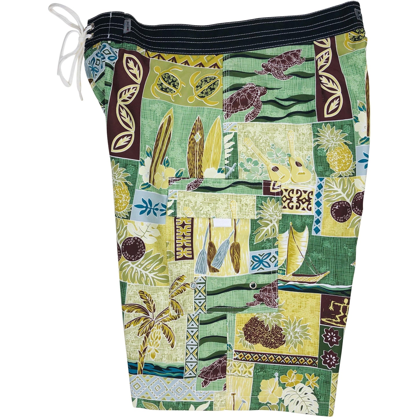 Fixed (Non Elastic) Waist Board Shorts "3-Day Weekend" (Green) Print Mens CUSTOM - Board Shorts World