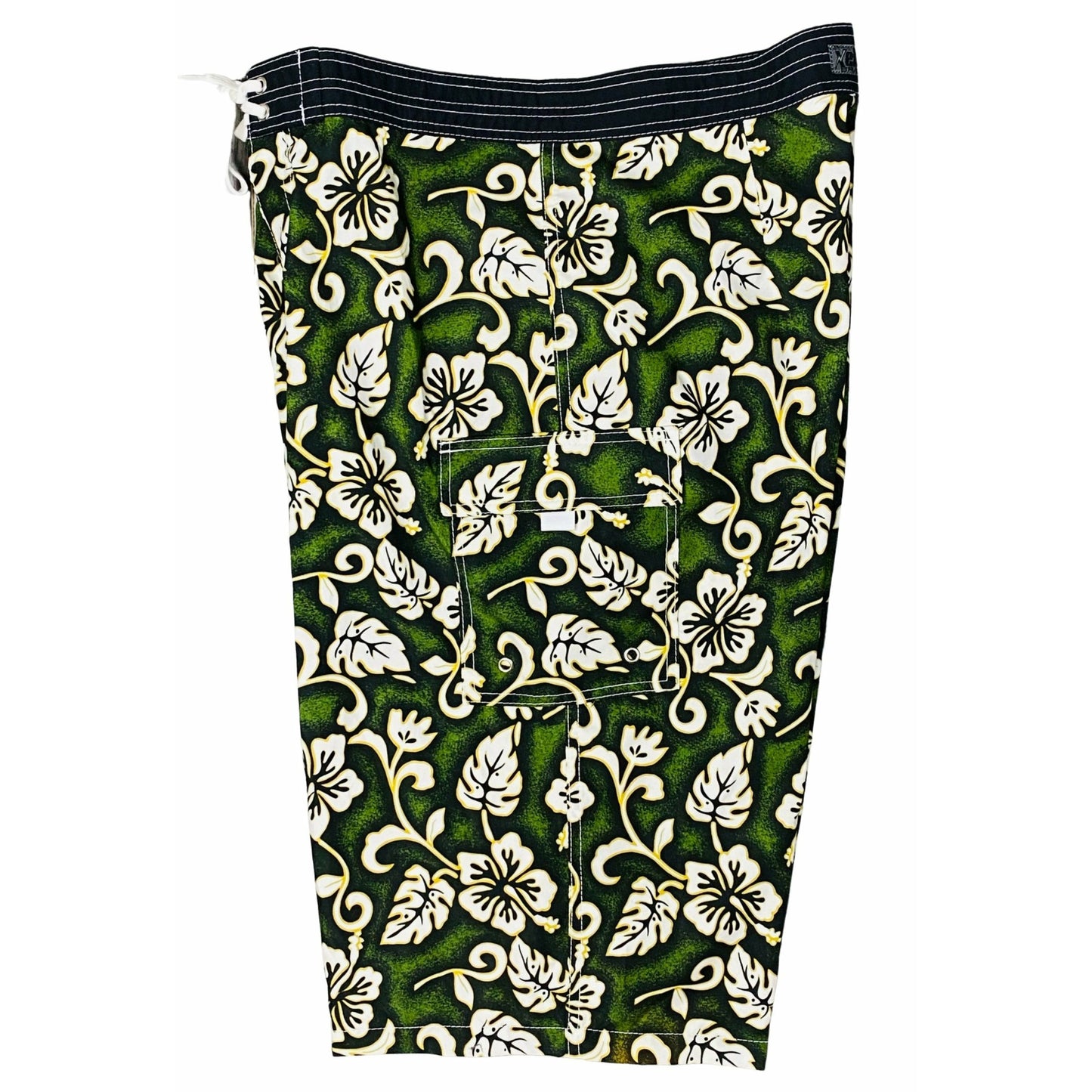 Fixed (Non Elastic) Waist Board Shorts "Fiasco" (Green) Print Mens CUSTOM - Board Shorts World