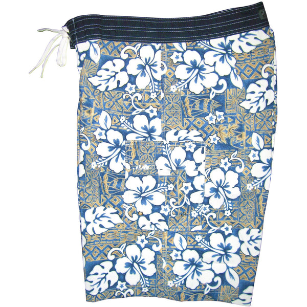 "Tiki Village" Mens Board Shorts 22" Outseam / 9.5" Inseam (Sea Teal