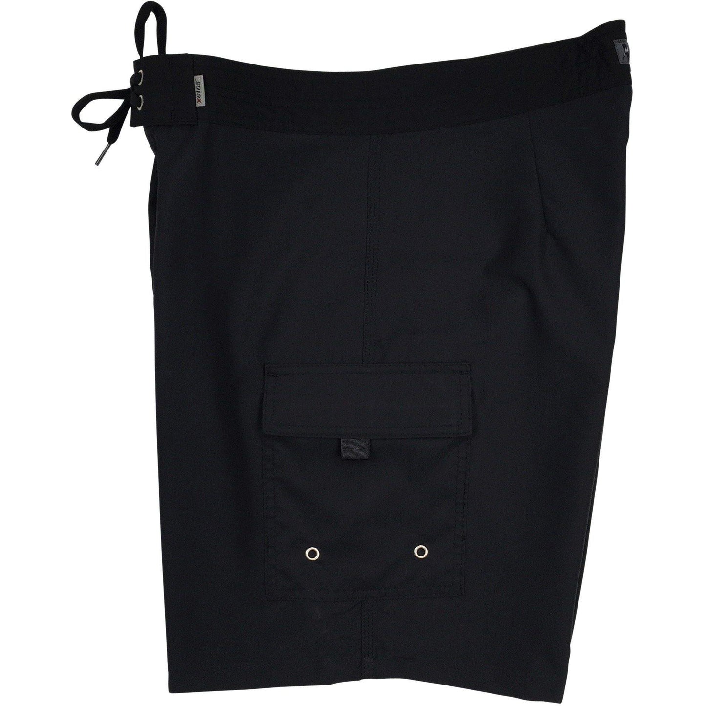 "A Solid Color" Mens Board Shorts - 19.5" Outseam / 7" Inseam (Black+Black Stitching) - Board Shorts World