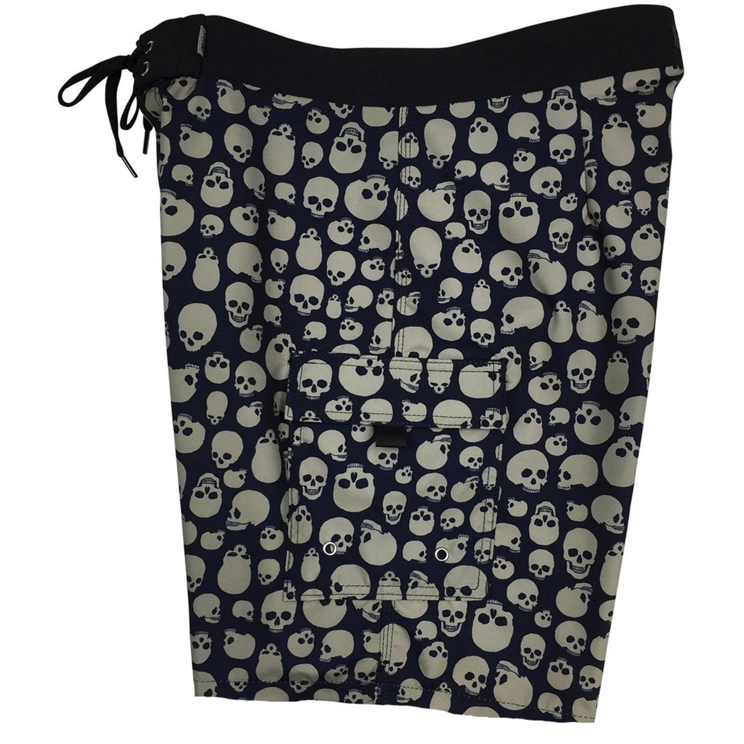 "Live to Ride" Skulls Mens Board Shorts - 19.5" Outseam / 7" Inseam (Black+Charcoal) - Board Shorts World