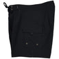 "A Solid Color" Mens Board Shorts w/ Dual Cargo Pockets.  17.5" Outseam / 5" Inseam (Black+Black Stitching) - Board Shorts World