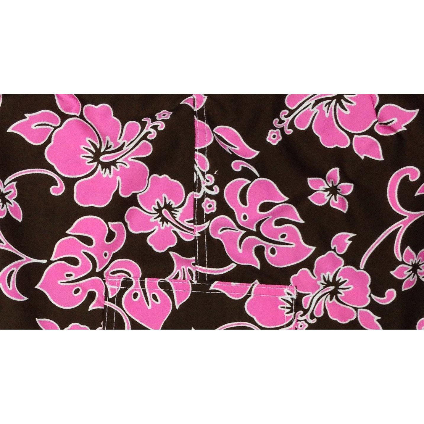 "Pure Hibiscus" Hipster Board Skirt (Brown+Pink) - Board Shorts World