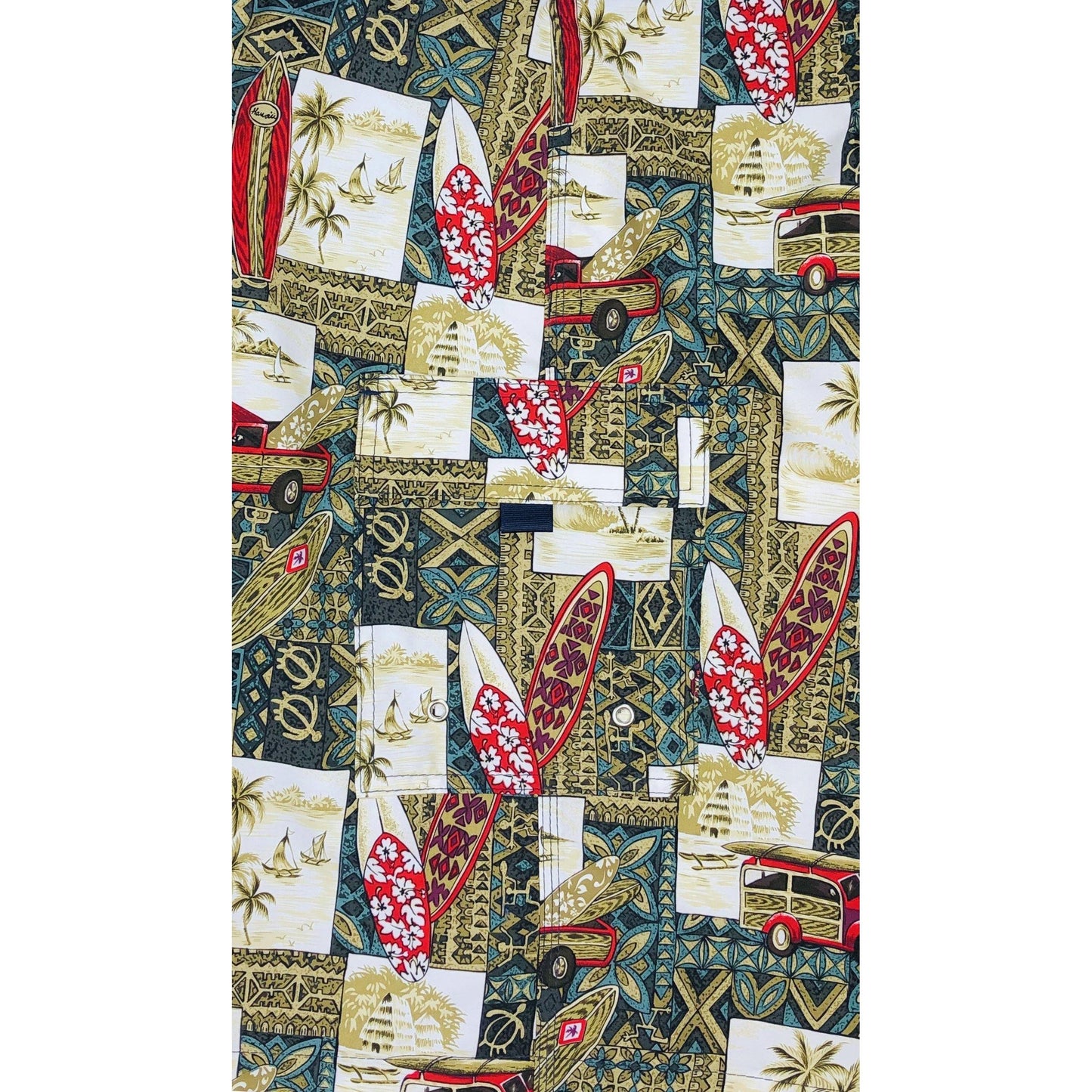 "Postcard" (Sea Green) Womens Elastic Waist Swim Board Shorts. REGULAR Rise + 11" Inseam - Board Shorts World