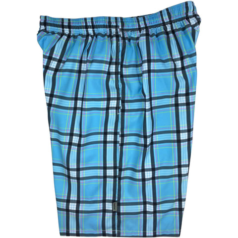 "Casual Friday" Plaid Mens Swim Trunks (with mesh liner) - 22" Outseam / 9.5" Inseam (Blue)