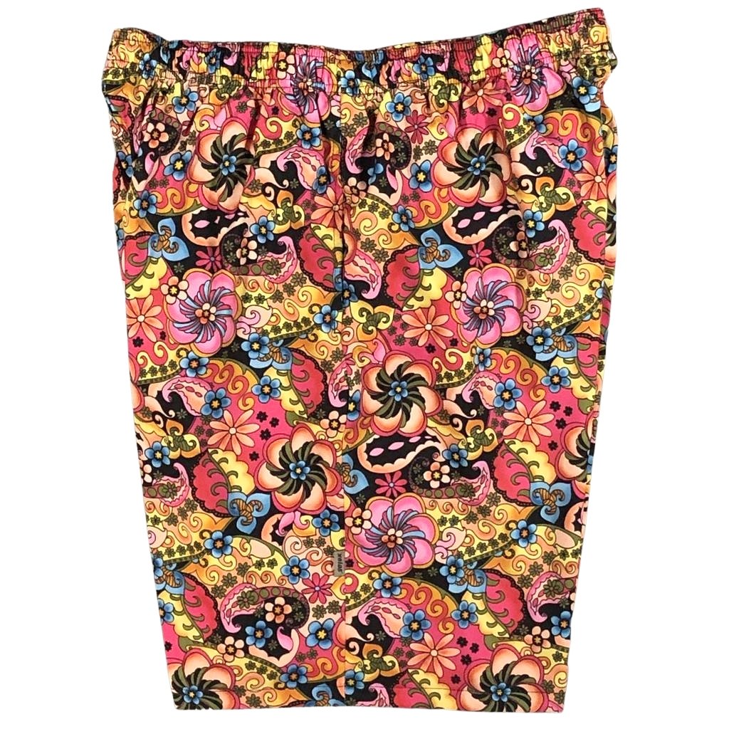 Elastic Waist Swim Trunks with Mesh Liner "Lucy in the Sky" CUSTOM (Black) - Board Shorts World