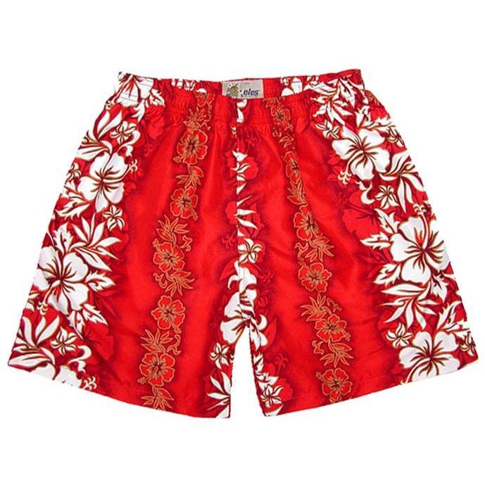 "Conga Line" Mens (6.5" Inseam / 19" Outseam) Swim Trunks (Red) - Board Shorts World