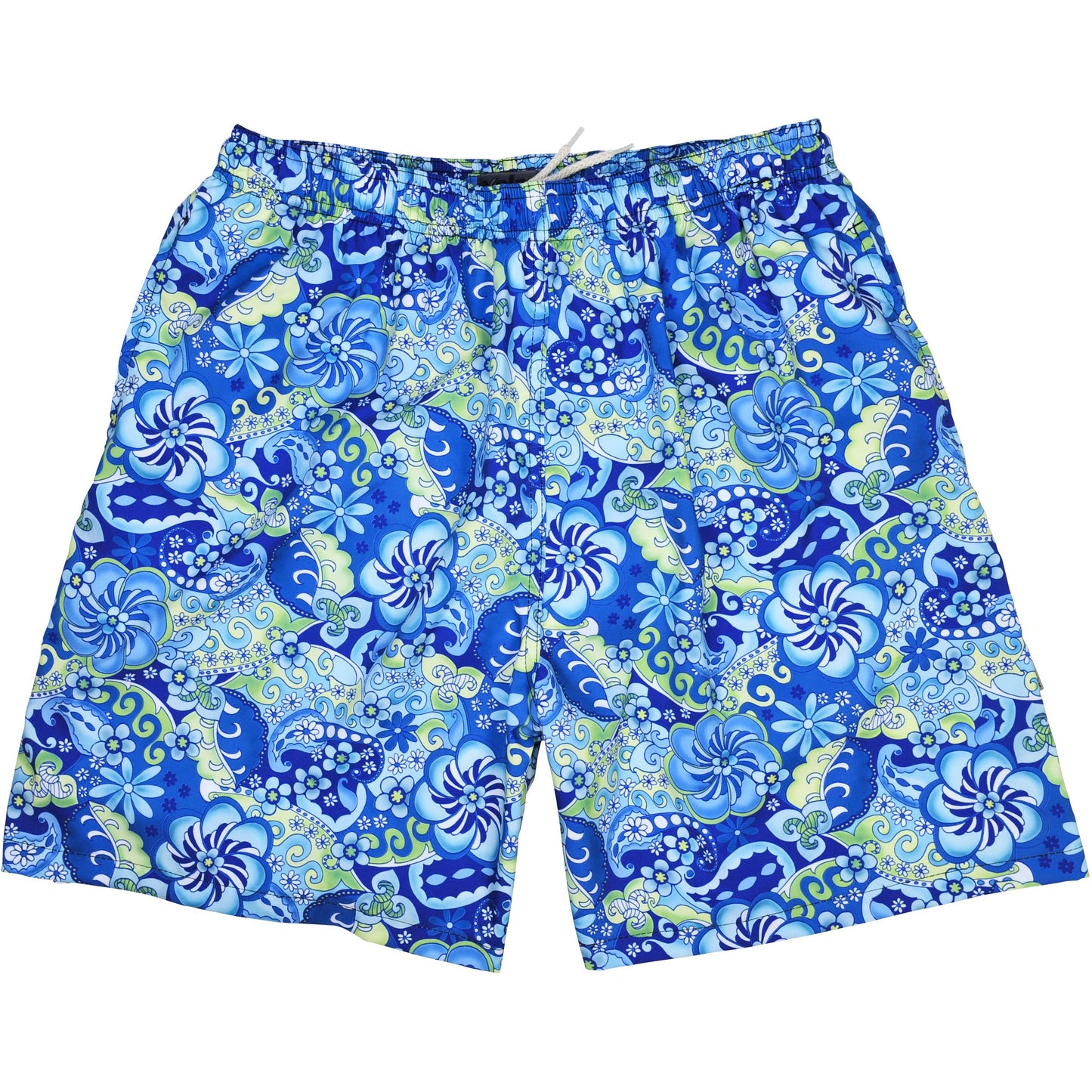 "Lucy in the Sky" (Blue) Men's Elastic Waist Swim Trunks w/ on-seam Pockets (Select Custom Outseam 17" - 30") - Board Shorts World