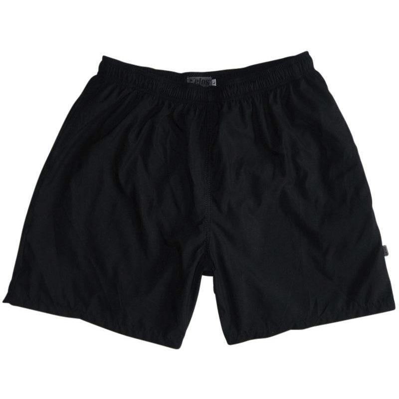 Solid Men's Swim Trunk (with mesh liner). 6.5" Inseam / 19" Outseam. Black + Black Stitching. - Board Shorts World