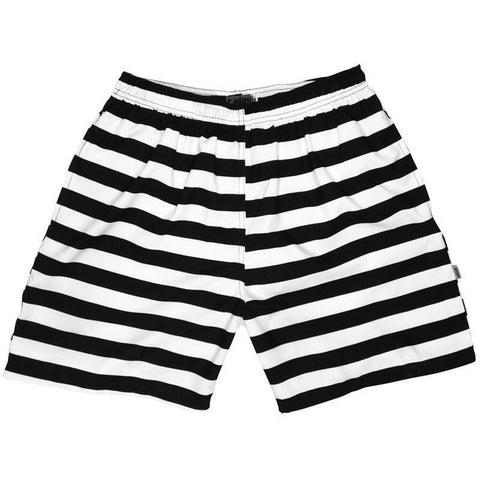 Elastic Waist Swim Trunks with Mesh Liner "Jail Bird" CUSTOM (Black+White) - Board Shorts World