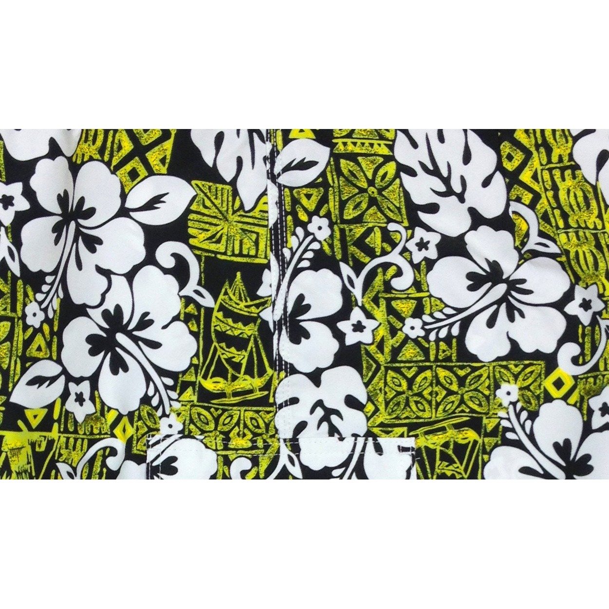 Elastic Waist Swim Trunks with Mesh Liner "Tiki Village" (Chartreuse) CUSTOM - Board Shorts World