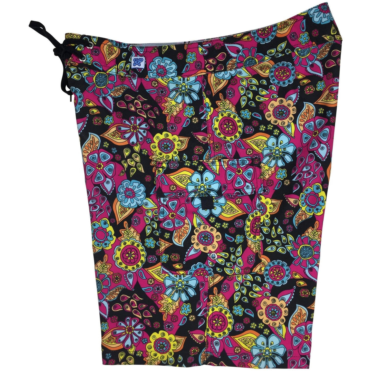 Fixed (Non Elastic) Waist Womens Board Shorts "Carnival" (Black) * CUSTOM * - Board Shorts World