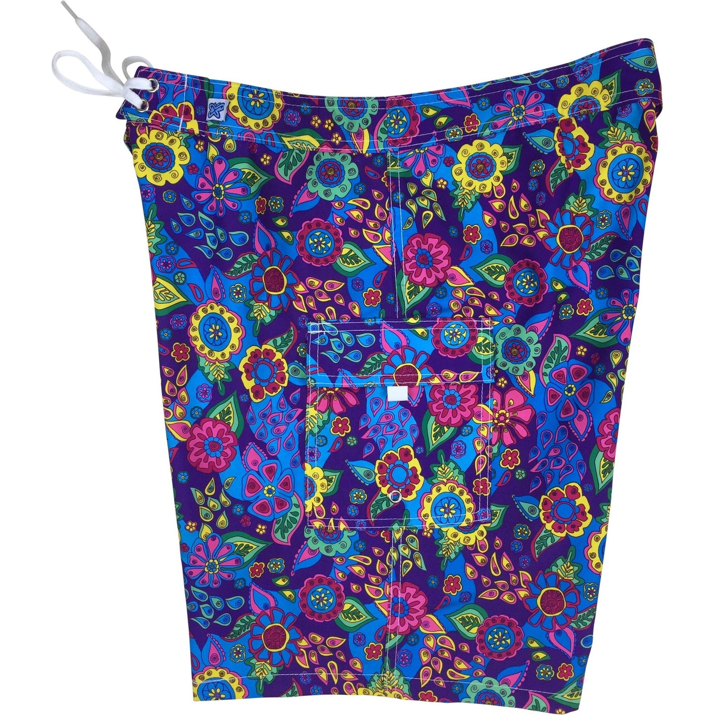 Fixed (Non Elastic) Waist Womens Board Shorts "Carnival" (Purple) * CUSTOM * - Board Shorts World