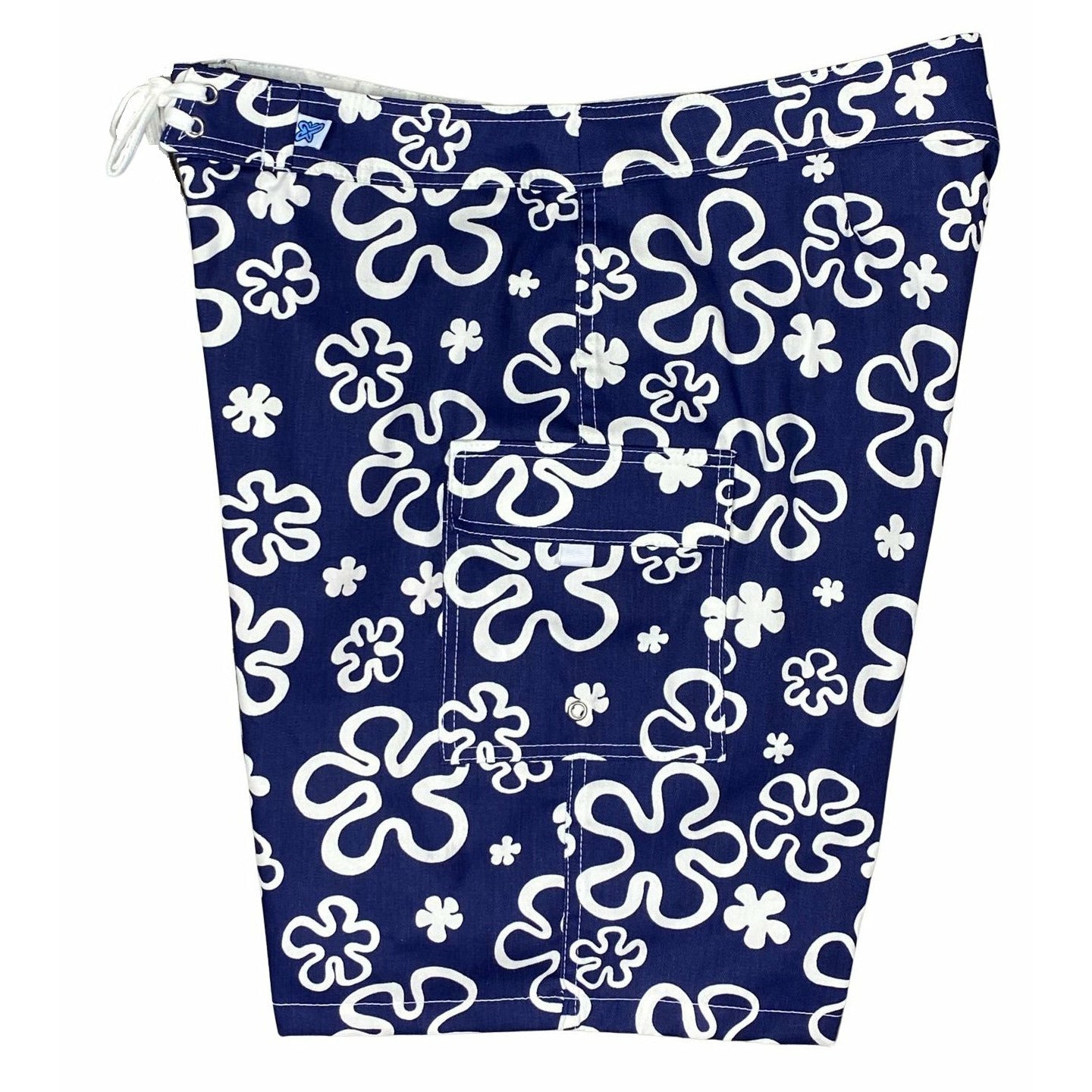 "Flower Power" Women's 100% Cotton Canvas Board Shorts - Regular Rise / 10.5" Inseam (Blue) - Board Shorts World