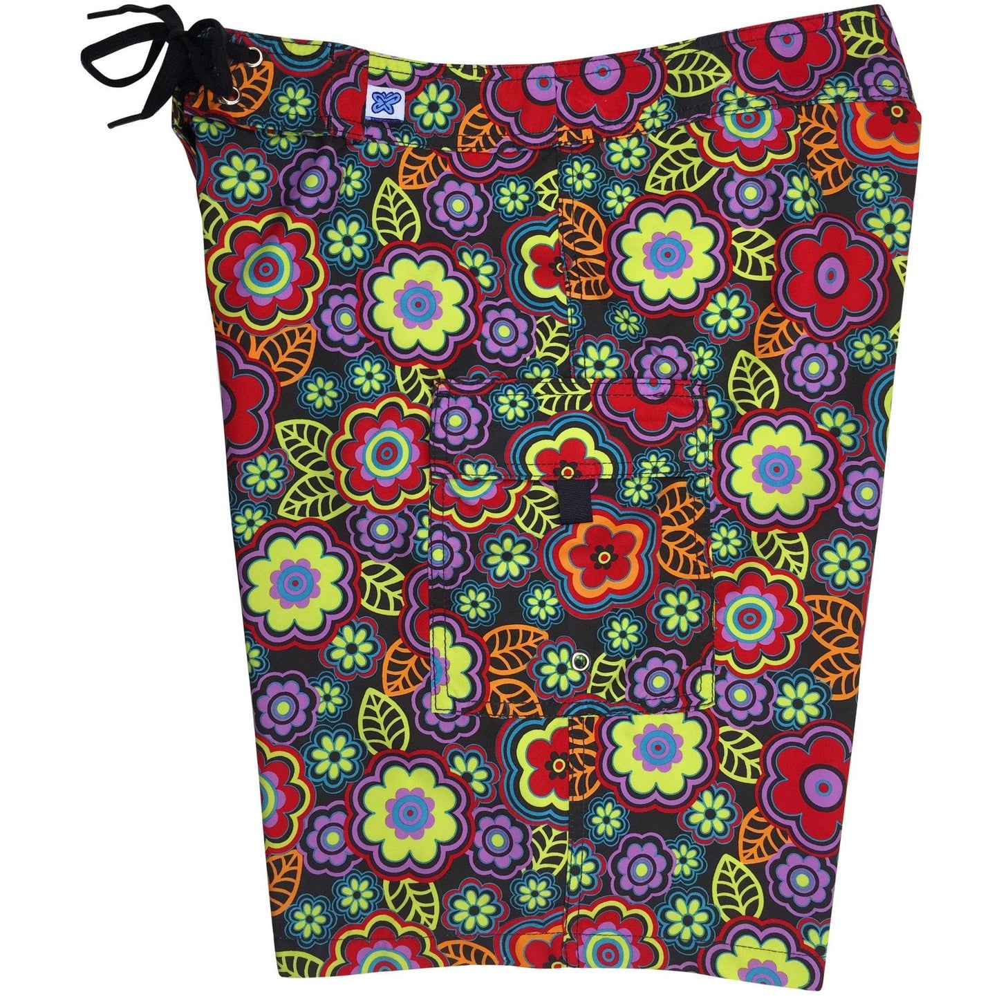 "Groovapalooza" Womens Board Shorts - Regular Rise / 10.5" Inseam (Black) - Board Shorts World