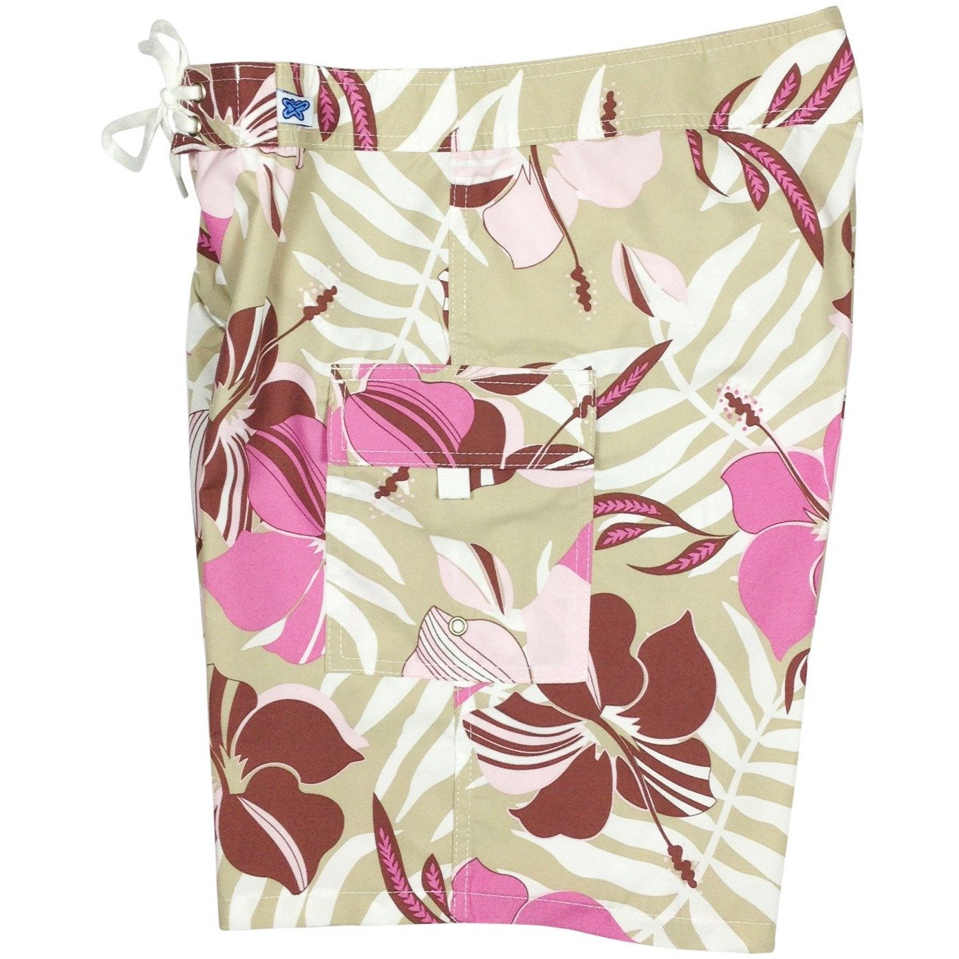 Fixed (Non Elastic) Waist Womens Board Shorts "Gypsy Soul" (Tan) * CUSTOM * - Board Shorts World