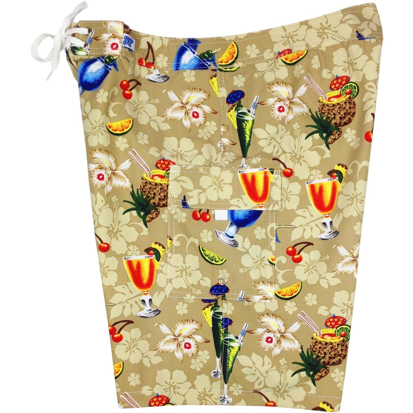 Fixed (Non Elastic) Waist Womens Board Shorts "Hurry Sundown" (Tan) * CUSTOM * - Board Shorts World