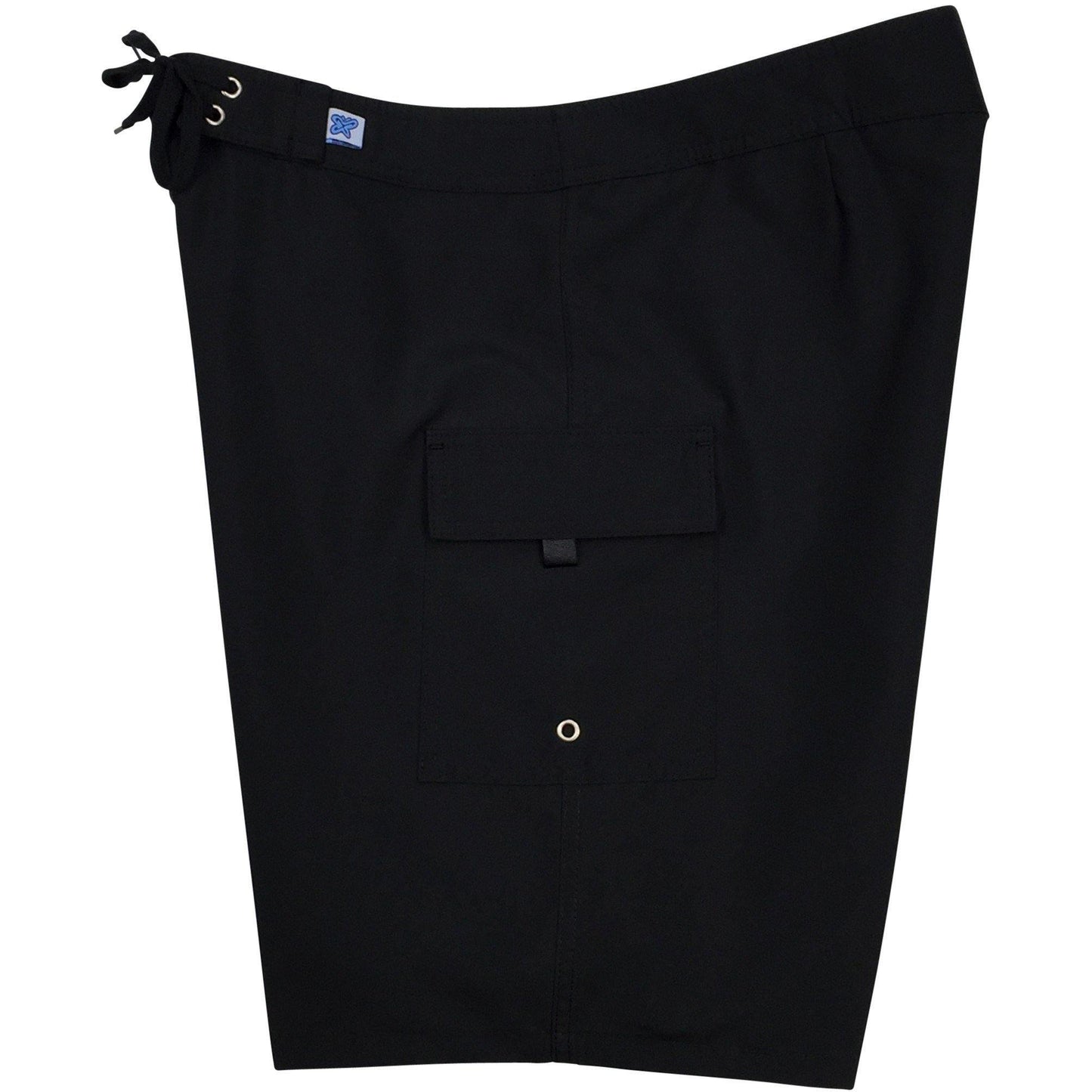 "Manoa" SOLID (Black + Black Stitching) Build-Your-Own 100% Cotton Women's NON- Elastic Swim (Board) Shorts - Board Shorts World