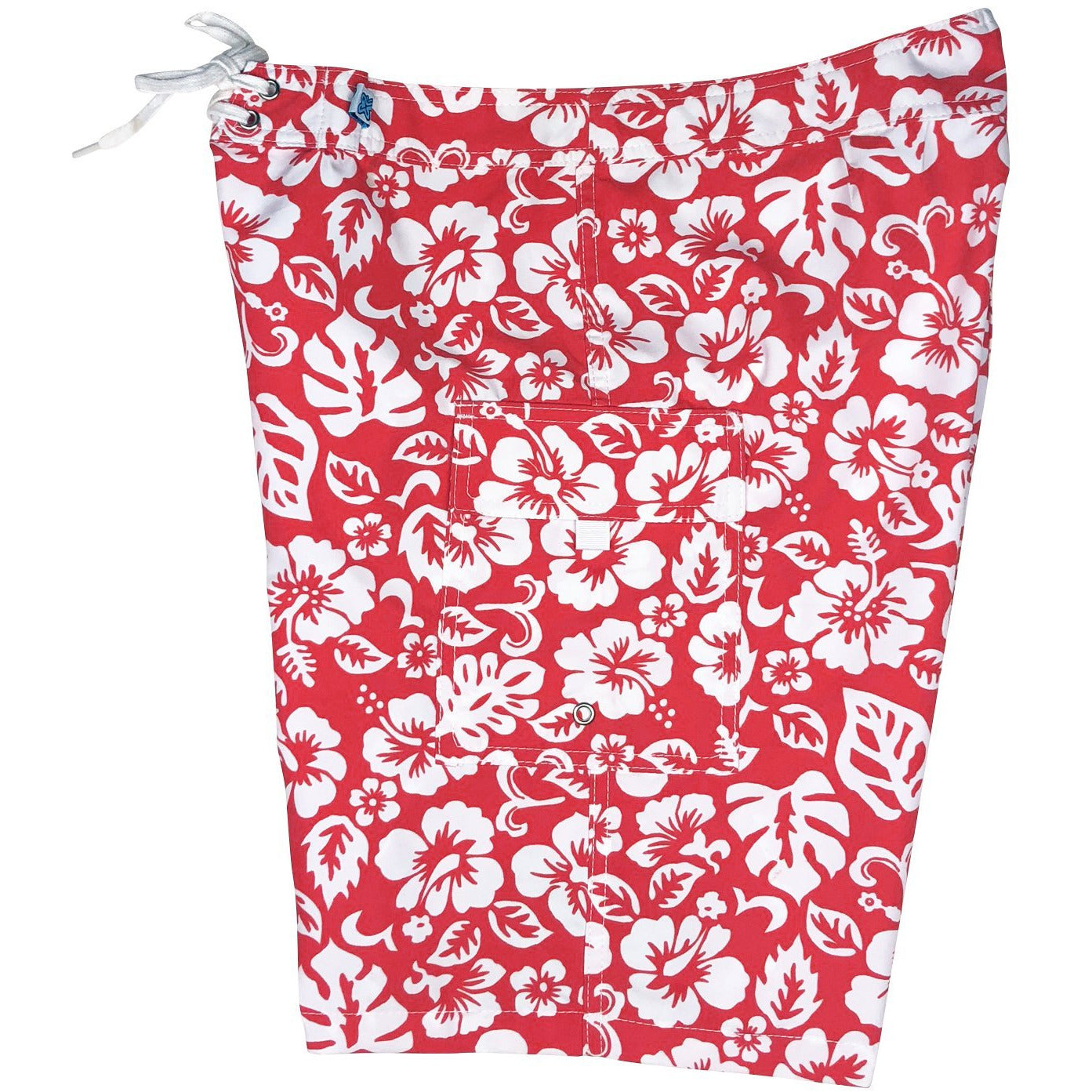 Fixed (Non Elastic) Waist Womens Board Shorts "Pure Hibiscus Too" (Red) * CUSTOM * - Board Shorts World