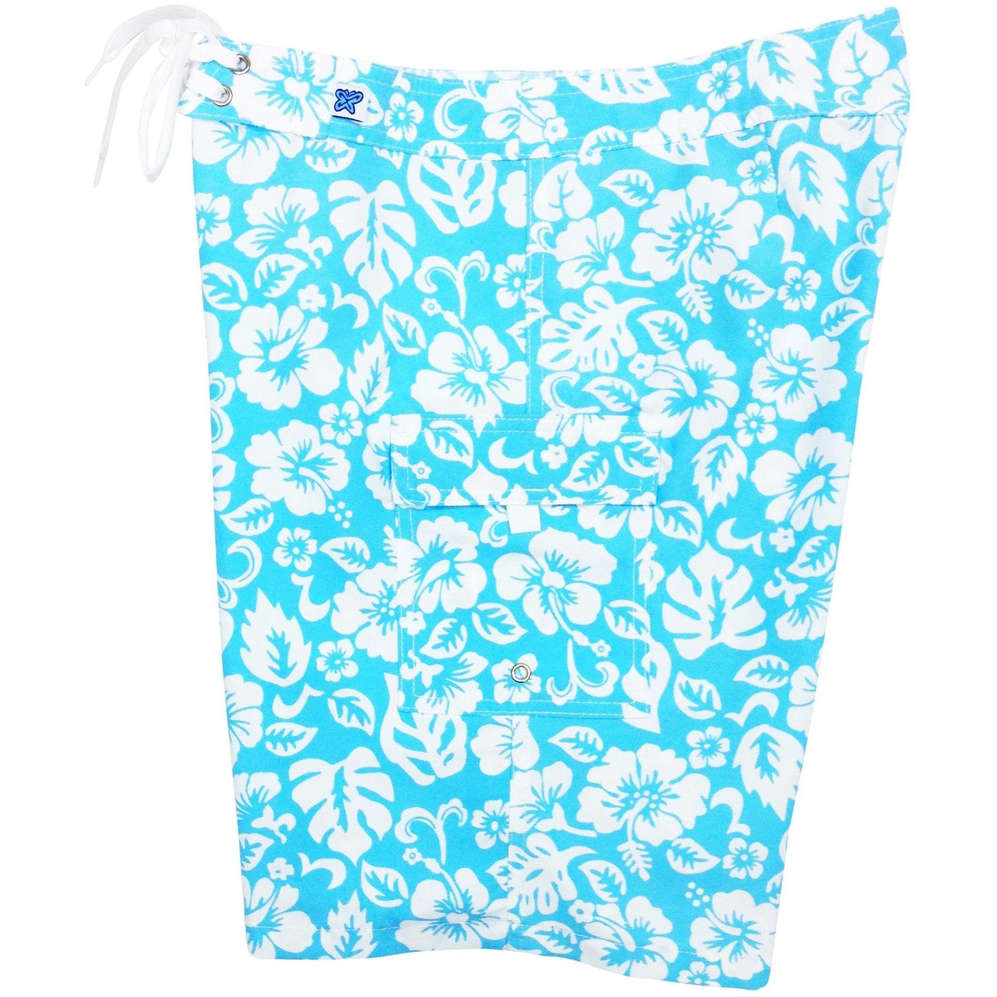 "Pure Hibiscus Too" Womens Board Shorts - Regular Rise / 10.5" Inseam (Sky Blue) - Board Shorts World