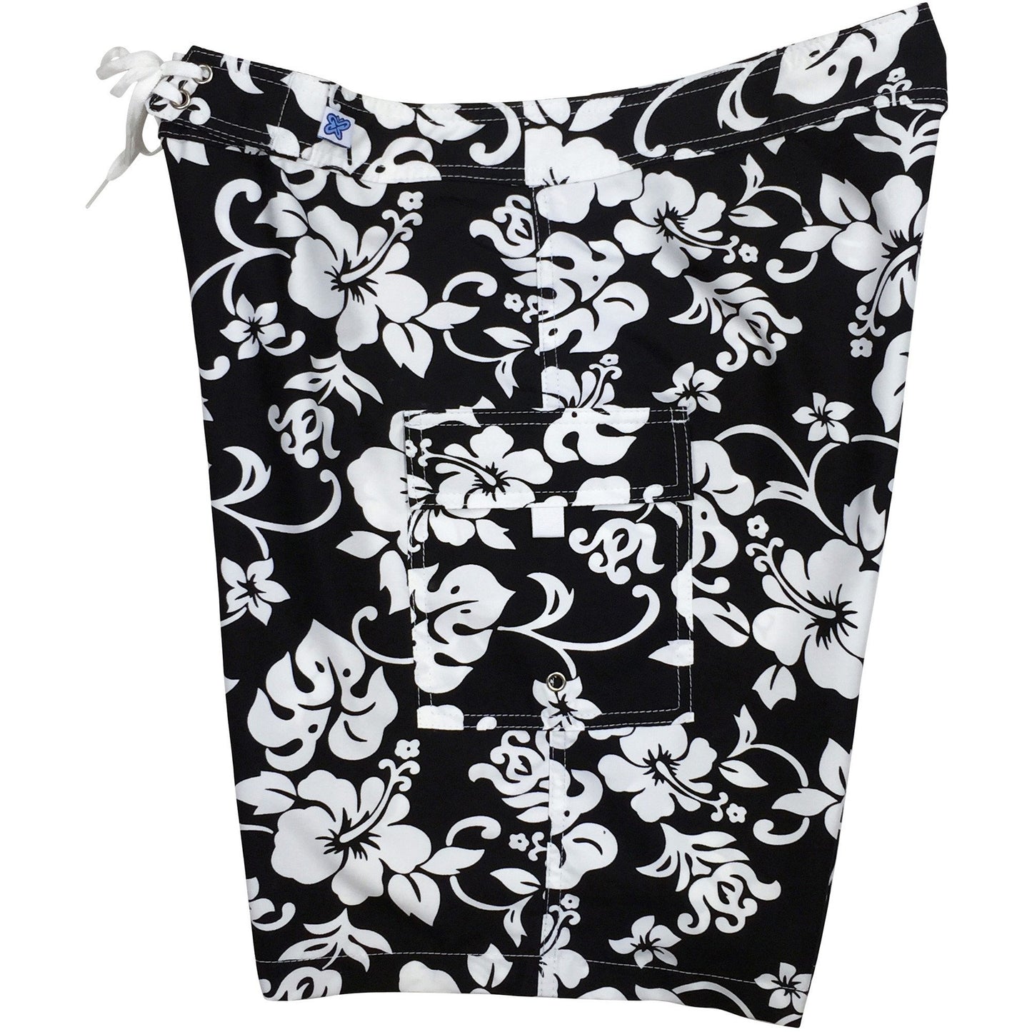 "Pure Hibiscus" Womens Board Shorts - Regular Rise / 10.5" Inseam (Black/White) - Board Shorts World