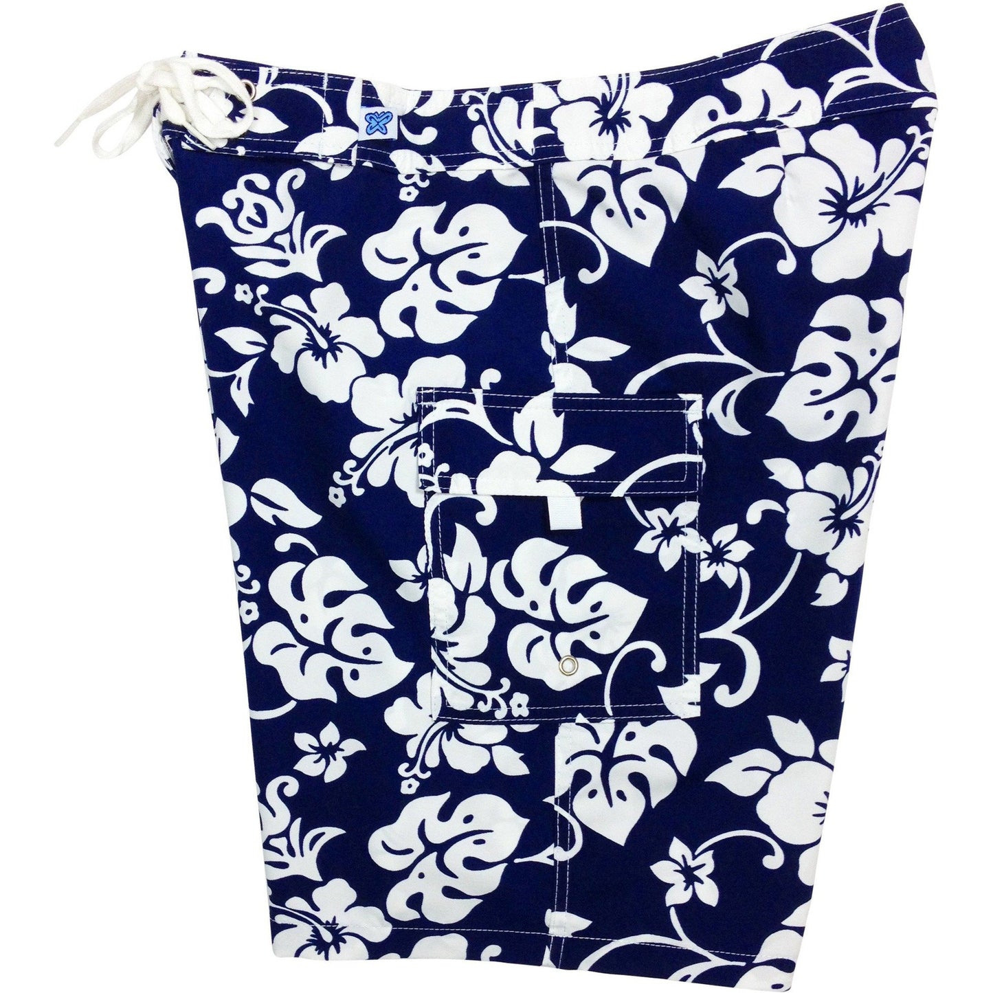 "Pure Hibiscus" Womens Board Shorts - Regular Rise / 10.5" Inseam (Navy) - Board Shorts World