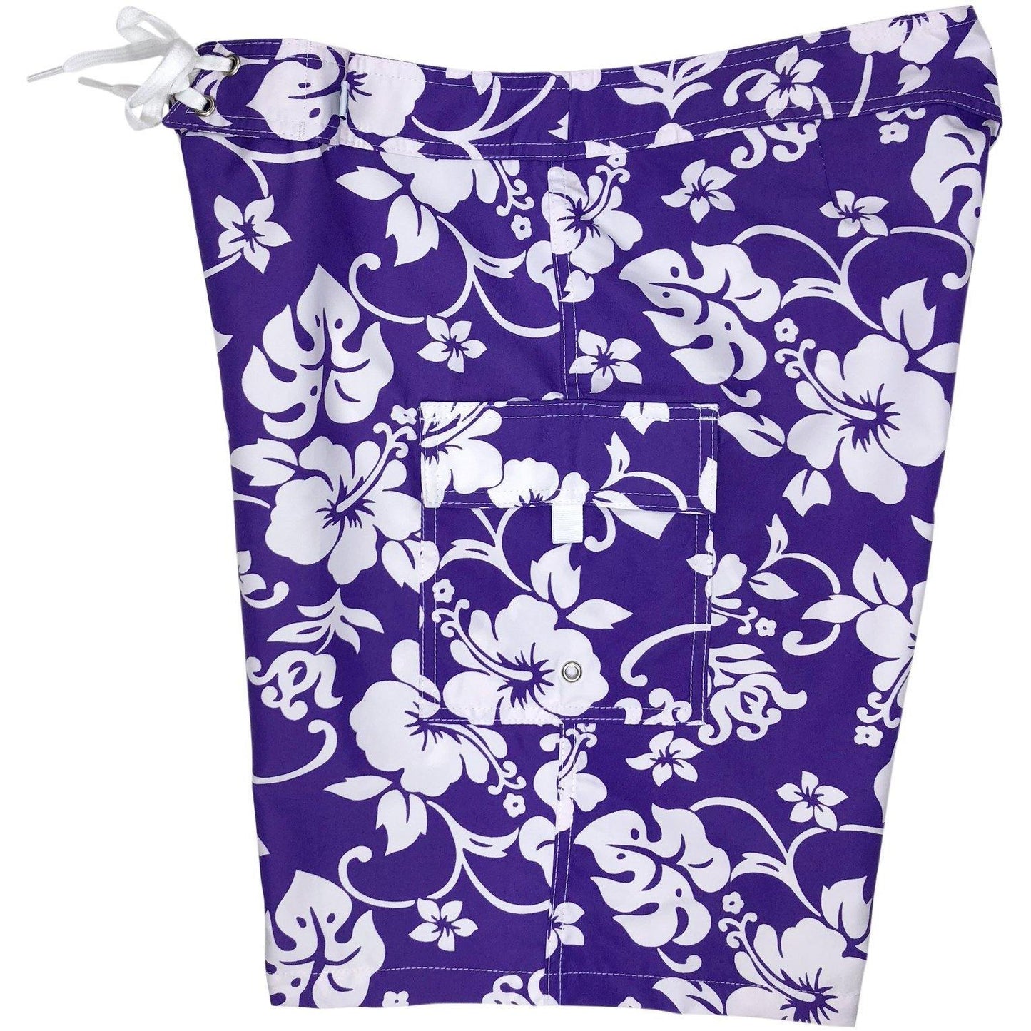 "Pure Hibiscus" Womens Board Shorts - Regular Rise / 10.5" Inseam (Purple) - Board Shorts World