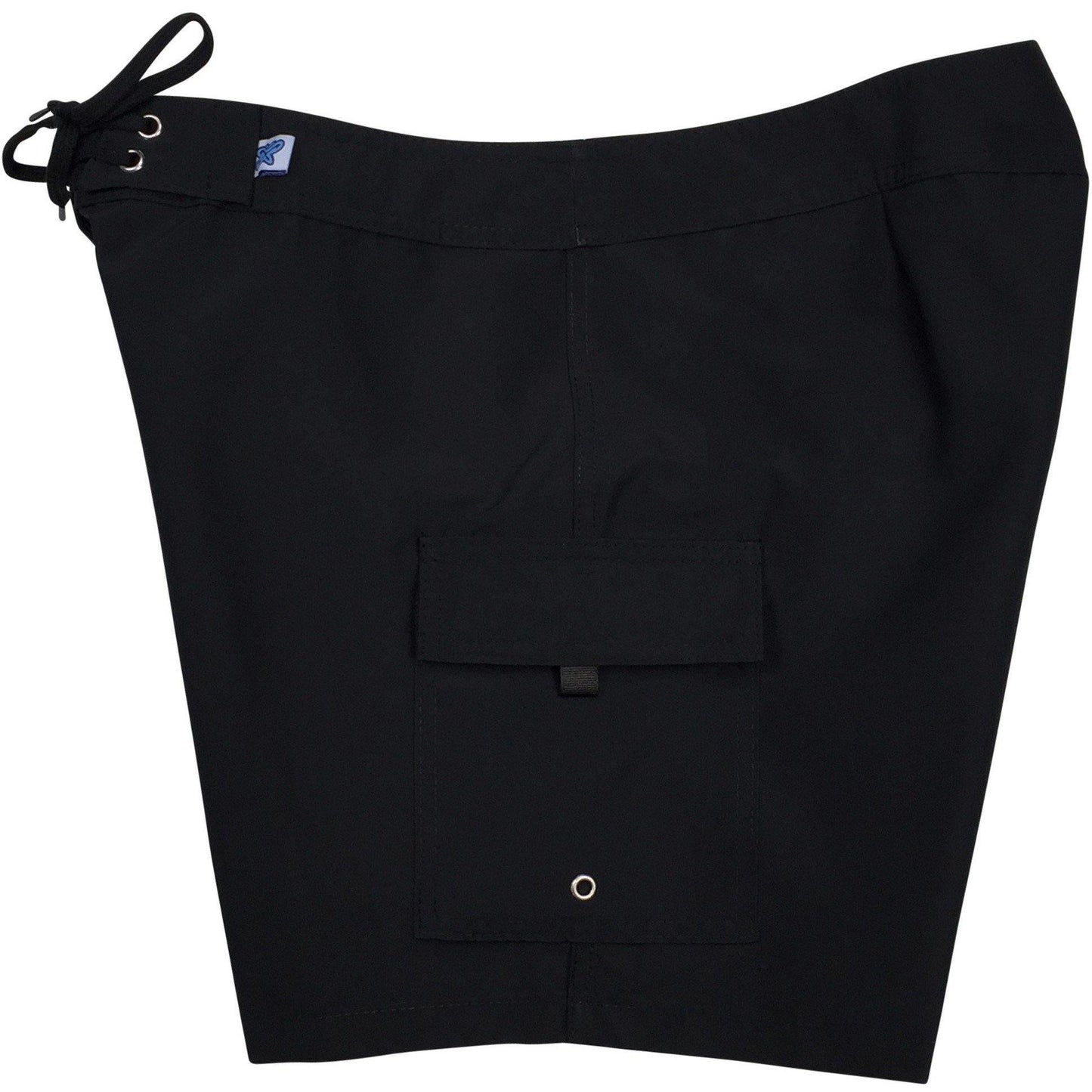 Solid Women's Board Shorts - Regular Rise / 7" Inseam (Black + Black Stitching) - Board Shorts World