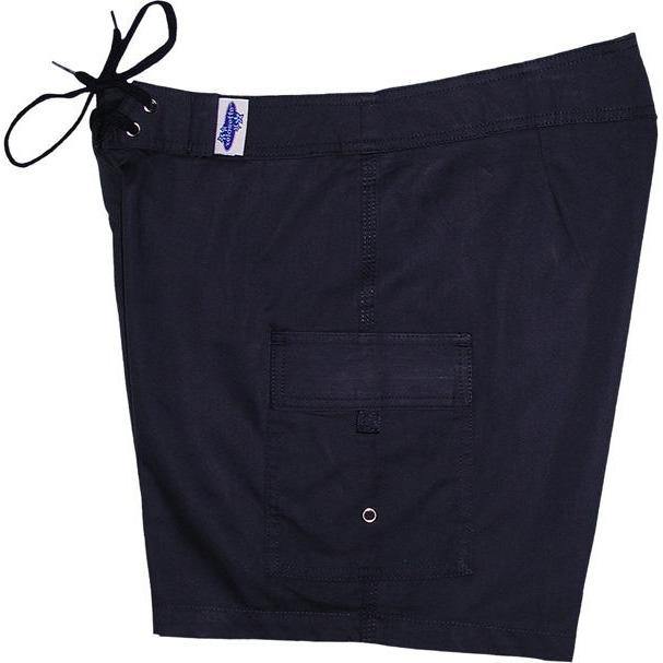 "Manoa" SOLID (Navy) Build-Your-Own 100% Cotton Women's NON- Elastic Swim (Board) Shorts - Board Shorts World