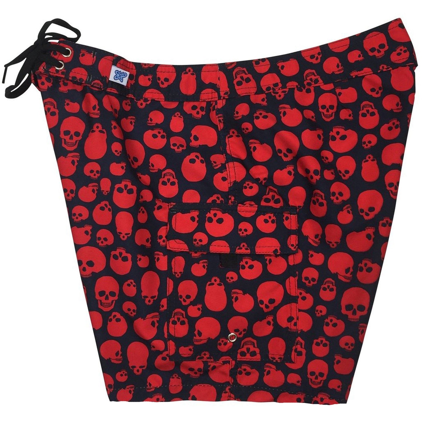 "Live to Ride" Skulls Print Womens Board Shorts - Regular Rise / 7" Inseam (Black+Red) - Board Shorts World