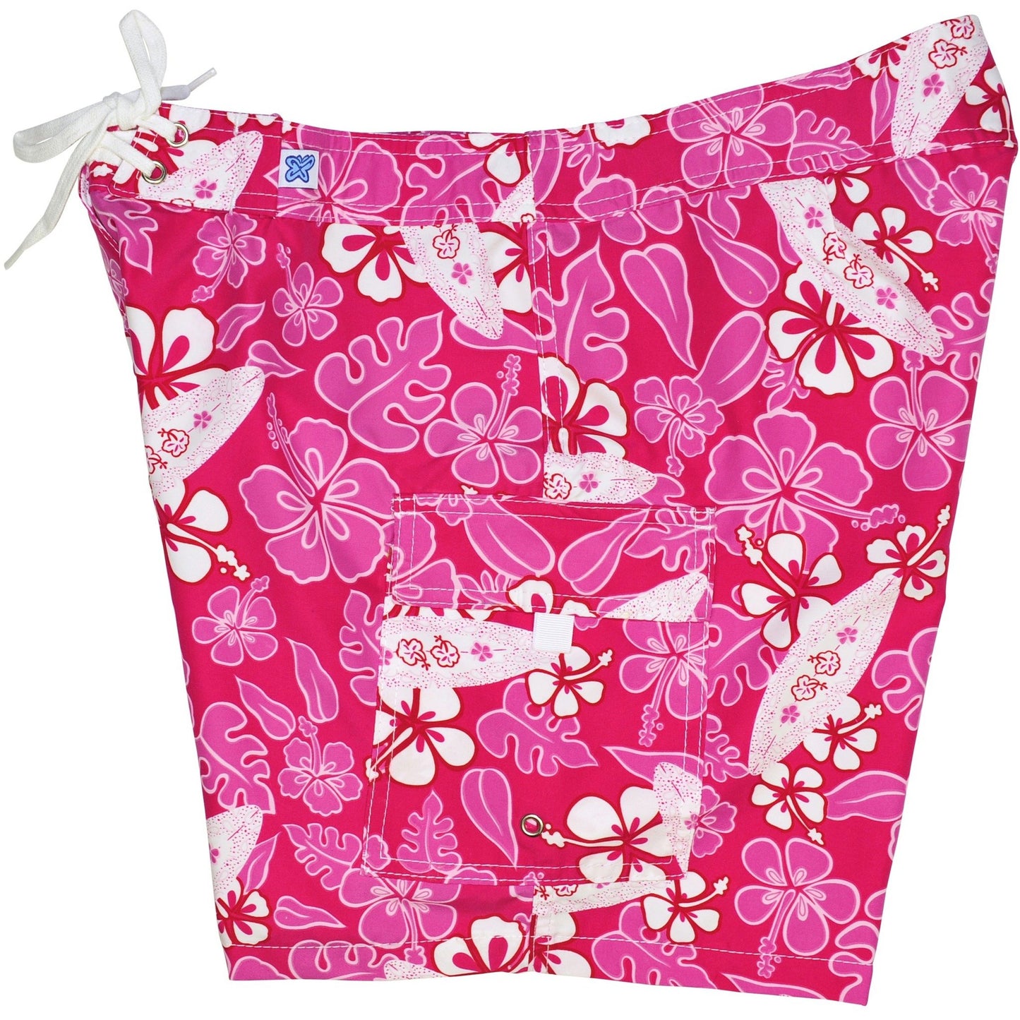 "Stick Figures" Womens Board Shorts - Regular Rise / 7" Inseam (Pink) - Board Shorts World