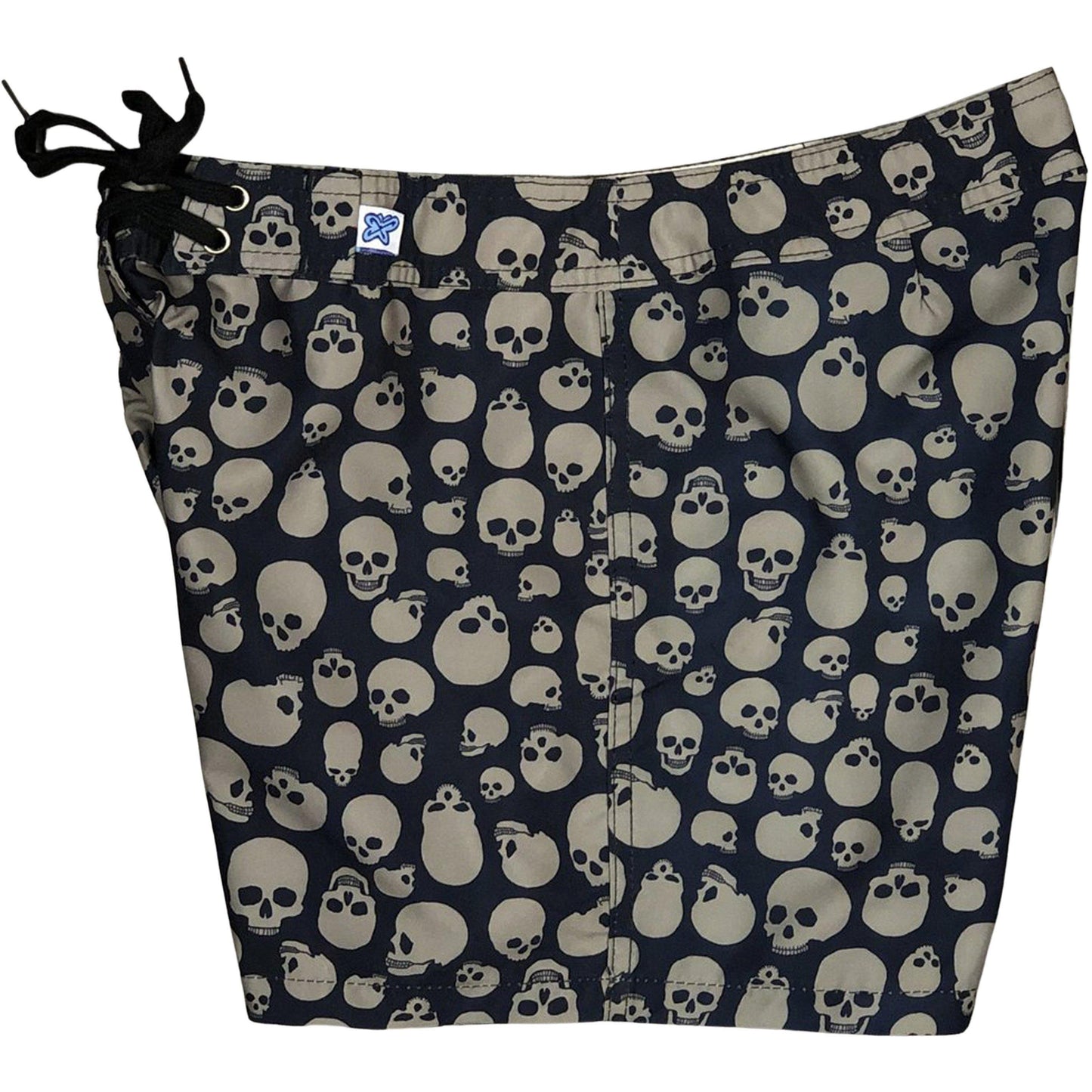 "Live to Ride" Skulls Print Women's Board Shorts - Regular Rise / 5" Inseam (Black+Charcoal) - Board Shorts World