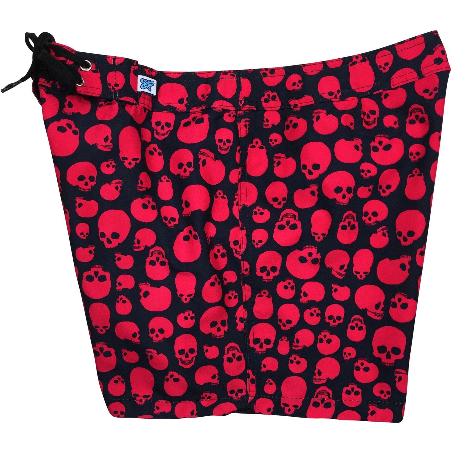 "Live to Ride" Skulls Print Women's Board Shorts - Regular Rise / 5" Inseam (Black+Red) - Board Shorts World