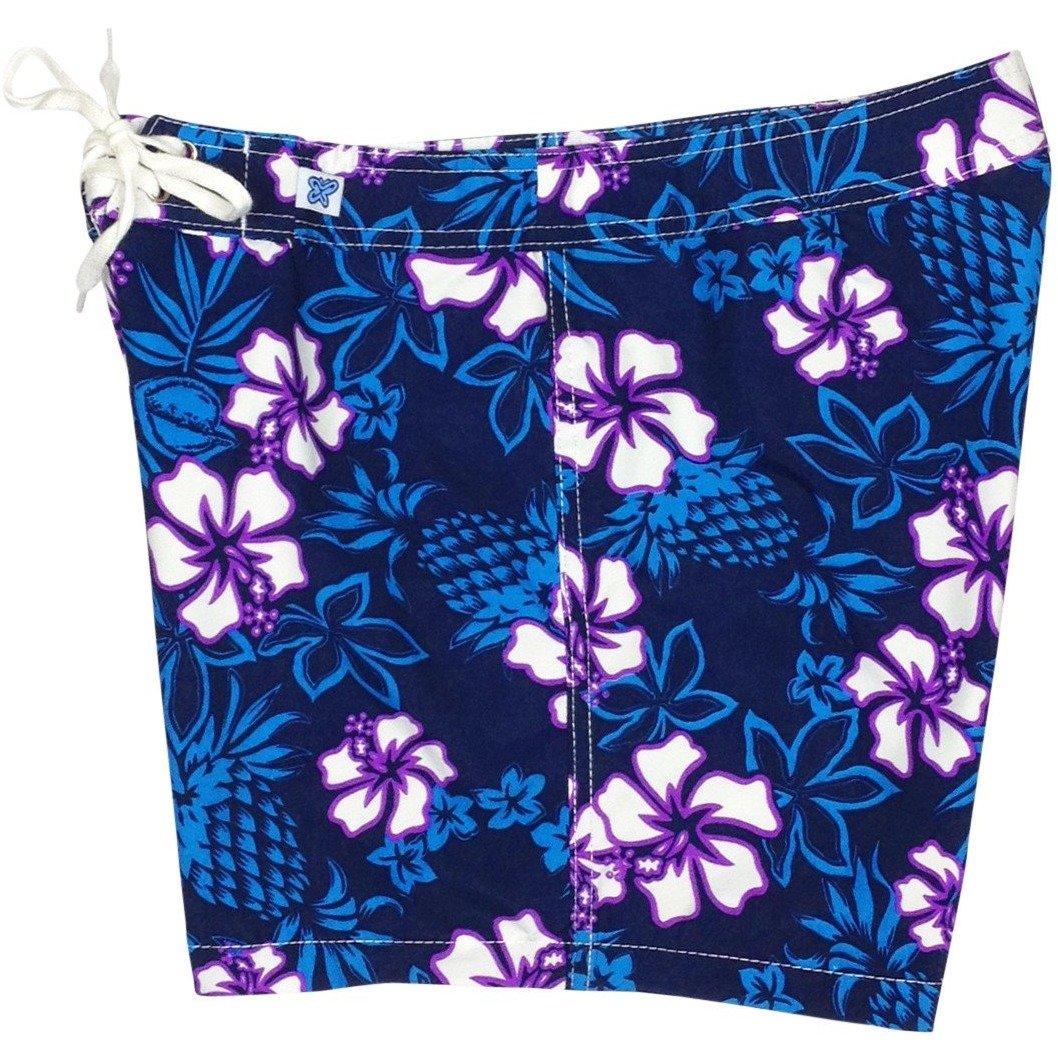 "North Shore" Women's Board Shorts - Regular Rise / 5" Inseam (Indigo+Grape) - Board Shorts World