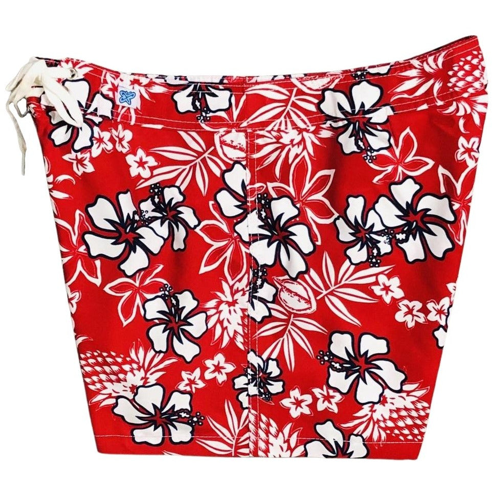 "North Shore" Women's Board Shorts - Regular Rise / 5" Inseam (Red) - Board Shorts World