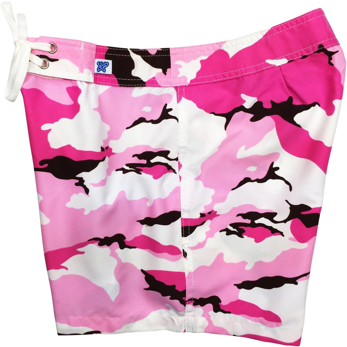 "Stealth Fanatic" Camo Women's Board Shorts - Regular Rise / 5" Inseam (Pink+Brown) - Board Shorts World