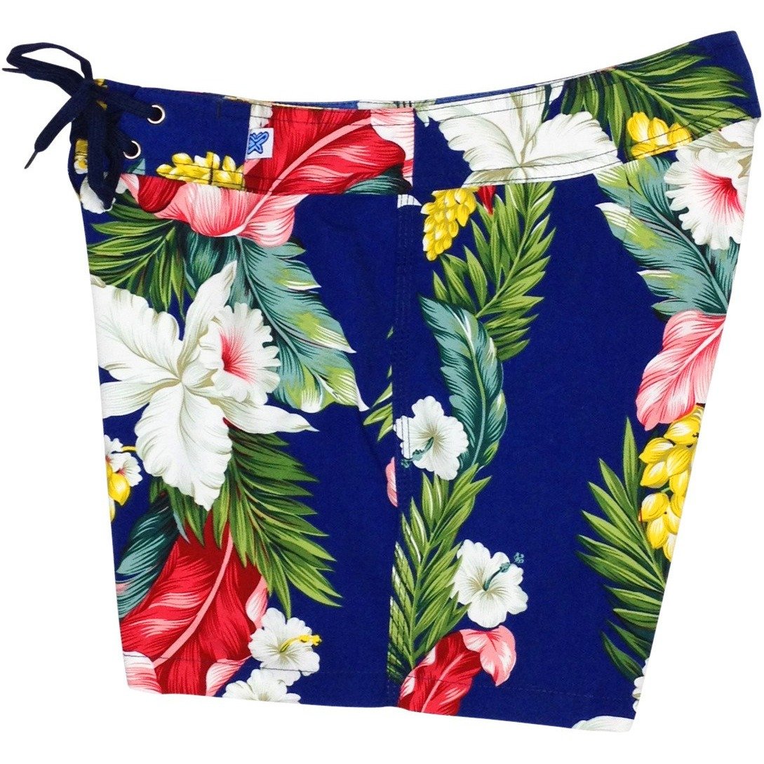 "Stranded" Women's Board Shorts - Regular Rise / 5" Inseam (Blue) - Board Shorts World