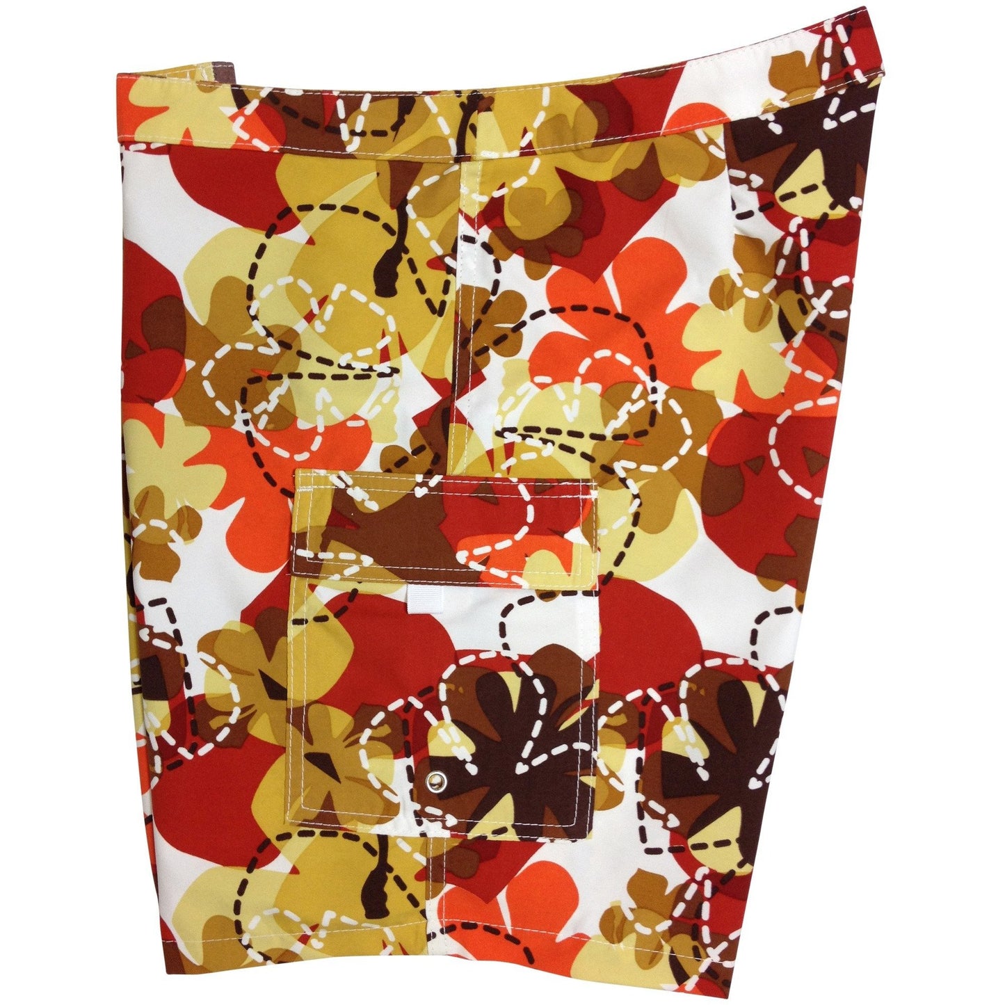Lower Rise NON-Elastic Waist Board Shorts. "Bee Line" (Red) Womens CUSTOM - Board Shorts World