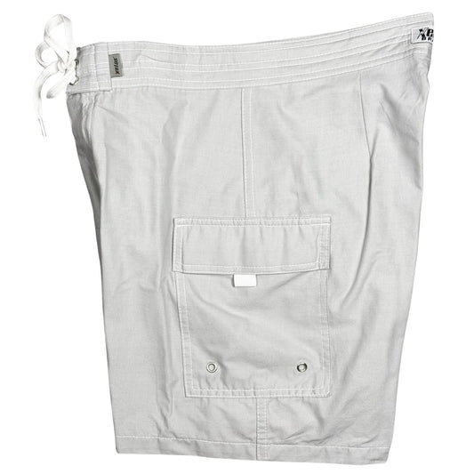 !Solid Silver 100% Cotton | M's NON-Elastic Waist Board Shorts | Retro Short Length