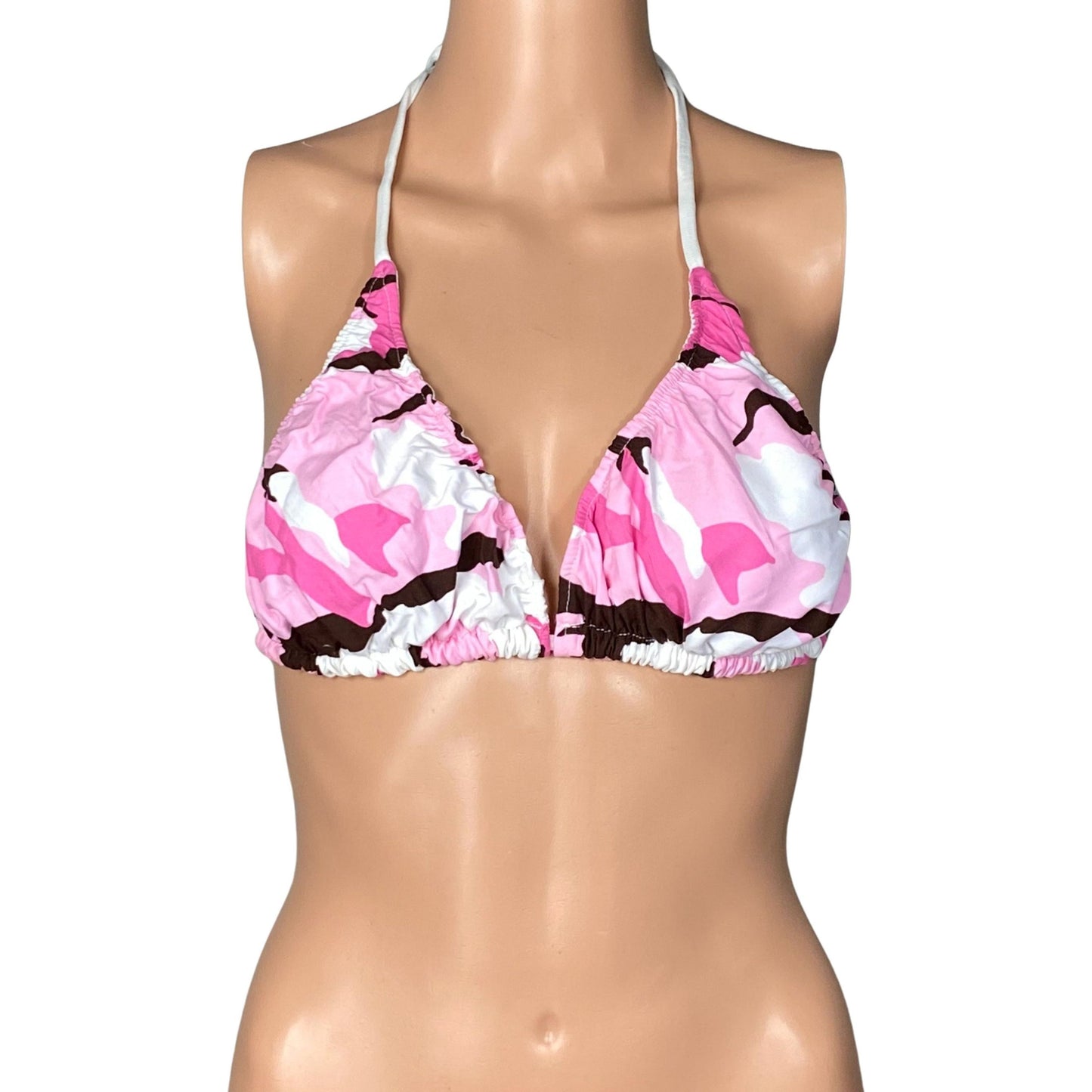 "Stealth Fanatic" Camo Print Bikini Top (Pink + Brown)