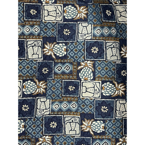 "Colada Collage" (Blue) 100% COTTON Men's Elastic Waist Board Shorts w/ on-seam Pockets (Select Custom Outseam 18" - 28")