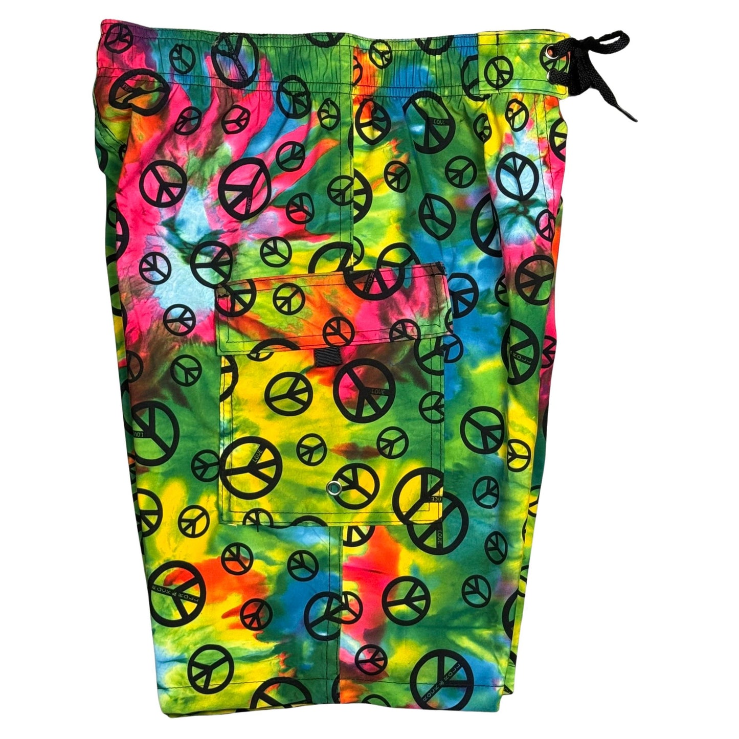 Sign Language Tie Dye | Elastic Waist Board Shorts | Double Cargo | Custom Length