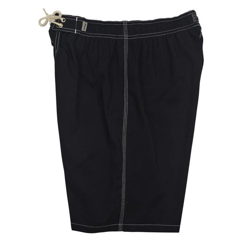 "SOLID" (Black w/white stitching) Mens Elastic Waist Board Shorts w/ on-seam Pockets (Select Custom Outseam 18" - 28")