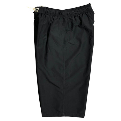 "SOLID" (Black w/black stitching) Mens Elastic Waist Board Shorts w/ on-seam Pockets (Select Custom Outseam 18" - 28")