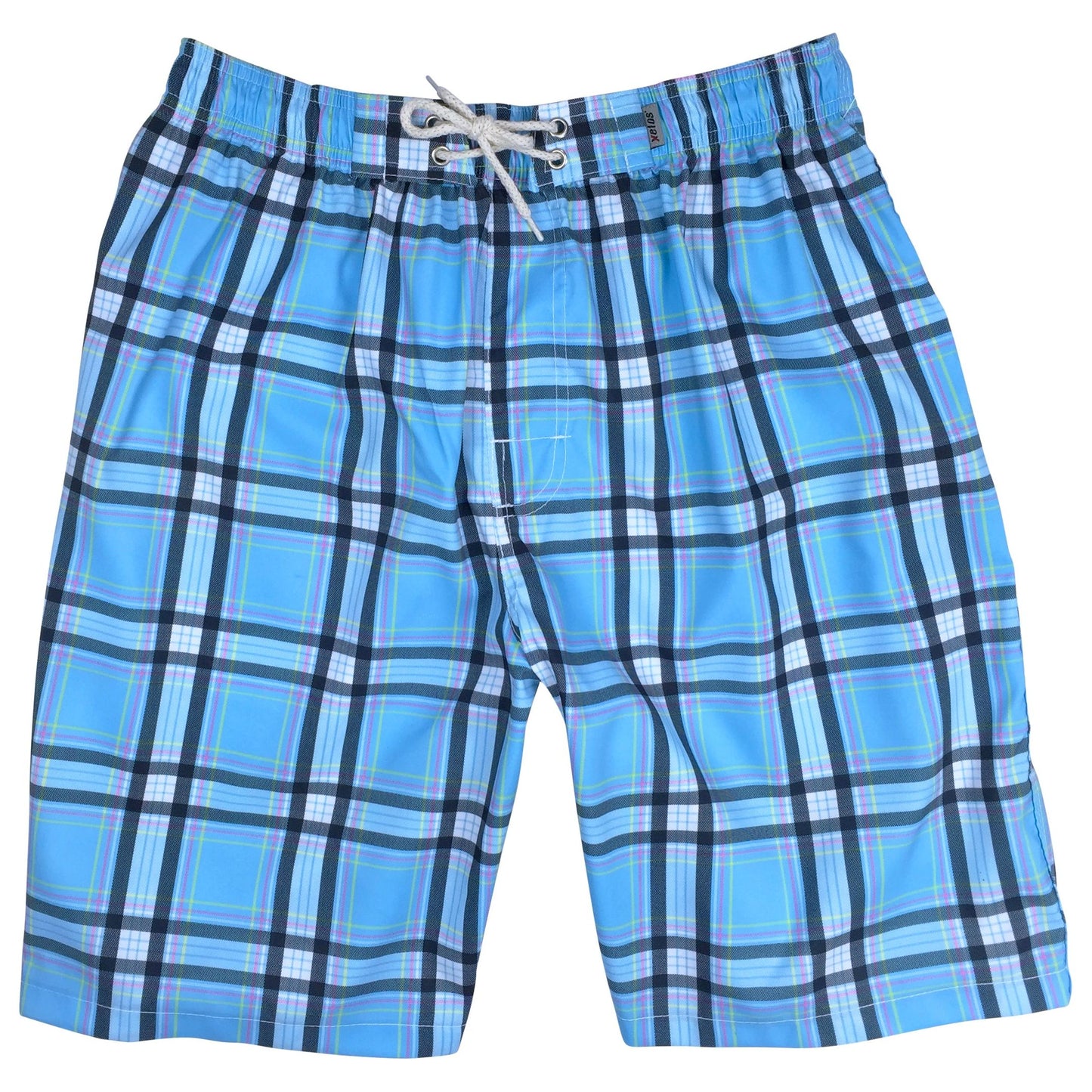 "Casual Friday" Plaid (Blue) Men's Elastic Waist Board Shorts w/ on-seam Pockets (Select Custom Outseam 18" - 28")
