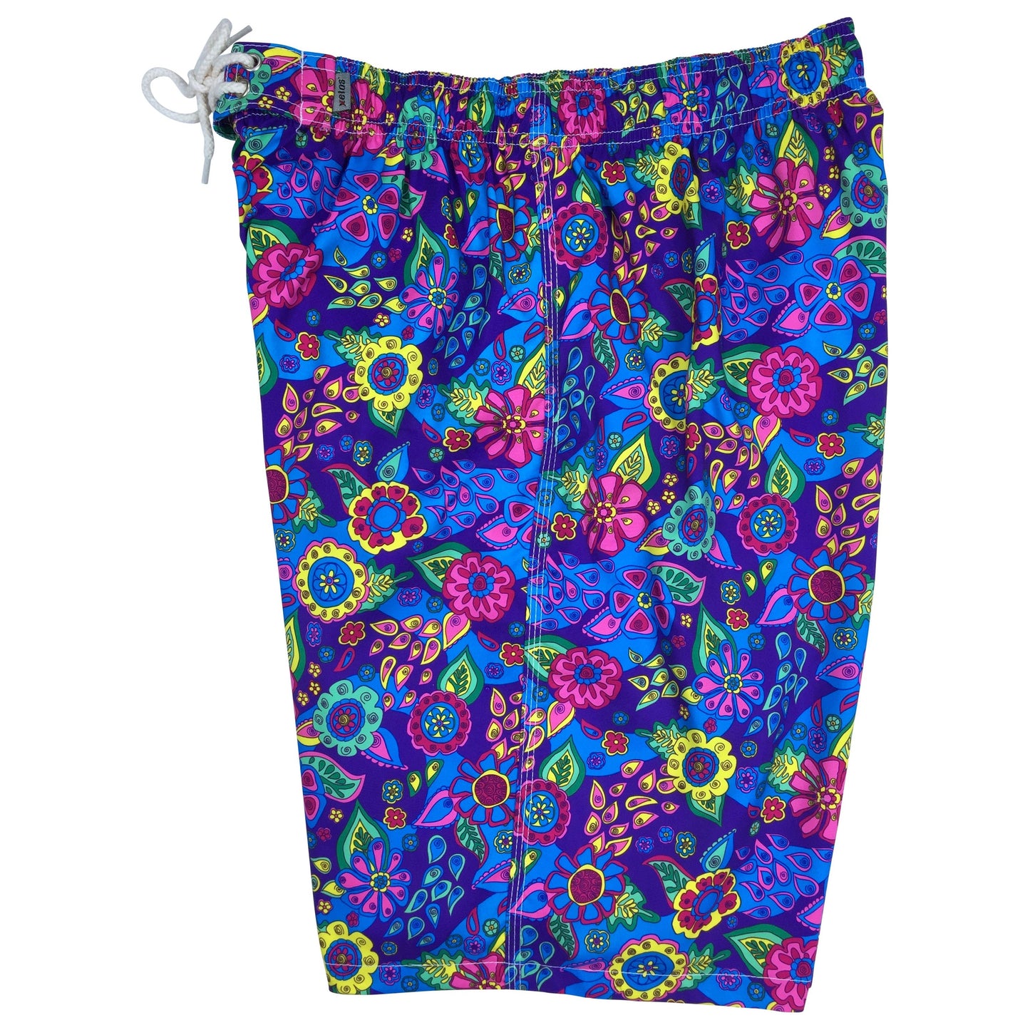 "Carnival" (Purple) Men's Elastic Waist Board Shorts w/ on-seam Pockets (Select Custom Outseam 18" - 28")