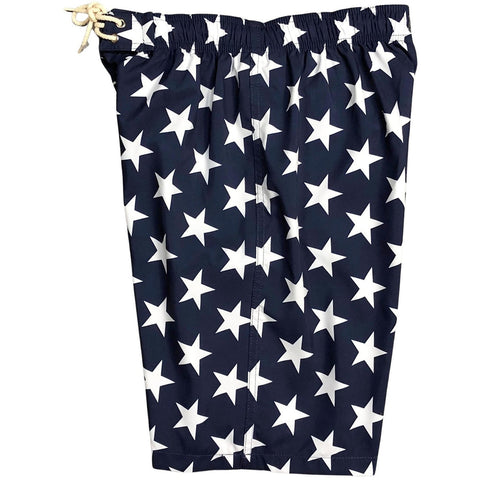 "Star Struck" (Navy) Men's Elastic Waist Board Shorts w/ on-seam Pockets (Select Custom Outseam 18" - 28")