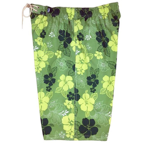 "Dew Drops" (Green) Elastic Waist Board Shorts. Regular Rise or High Waist.  Women's CUSTOM